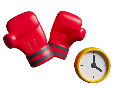 Red Boxing Gloves Essential Sports Equipment For Training With Yellow Clock 3d model