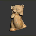 Standing Cream Colored Ceramic Bear Figurine With Orange Spots On Dark Surface 3d model