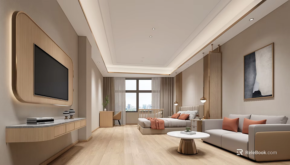 Modern Minimalist Living Room Interior With Sofa TV Unit And Coffee Table 3d model 