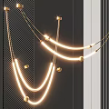 Modern Linear Chandelier With Golden Chains And Illuminated Curved LED Light Fixture Design