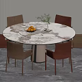Modern Round Dining Table Set With Marble Top Comfortable Chairs Fruit Platter And Vase 3d model