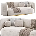 Light Gray Sectional Sofa with Soft Throw Pillows Cozy Blanket and Gold Metal Legs