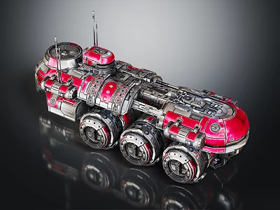 Space Exploration Red And Silver Mars Rover With Antennas Wheels And Circular Modules 3d model