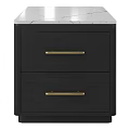 Modern Black Nightstand With Two Drawers Golden Handles And White Marble Top