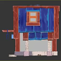 Small Cartoon House Model With Red And Blue Roof Round Window And Wooden Door Porch