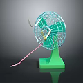 Minimalist Table Fan With Green Base Blue Blades And Pink Cord