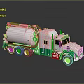 Silver And Green Sewage Tanker Truck With Multiple Wheels And Pipeline Equipment