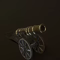 Vintage Brass Cannon With Decorative Details And Wheeled Base As Historical Weapon