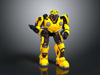 Yellow Sci Fi Robot Character With Blue Eyes And Mechanical Design Standing Pose 3d model