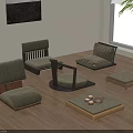 Minimalist Room Setup With Wooden Floor Green Cushion Chairs And Floor Mats