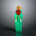 Decorative Green Vase With Textured Surface Red Ornament And Wooden Sticks