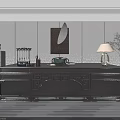 Modern Office Desk With Carved Details Table Lamp Decorations And Green Plant In Minimalist Interior