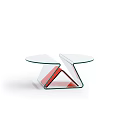 Modern Glass Coffee Table Featuring Transparent Top And Purple Base Design