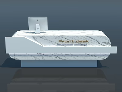 Modern Front Desk Design With Marble Texture And Computer Monitor On Top 3d model
