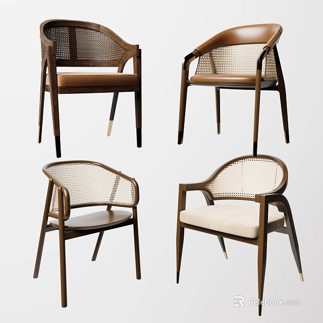 Stylish Leisure Chairs Featuring Wooden Frame Woven Design And Comfortable Seat Cushions 3d model 