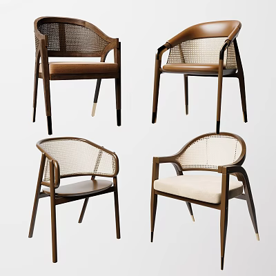 Stylish Leisure Chairs Featuring Wooden Frame Woven Design And Comfortable Seat Cushions 3d model