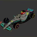 Mercedes Silver And Turquoise Formula 1 Racing Car With Aerodynamic Design And Yellow Rim Wheels