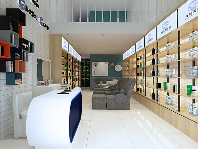 Specialty Store Interior Design With Shelves Displaying Various Products Comfortable Seating And Modern Counter 3d model