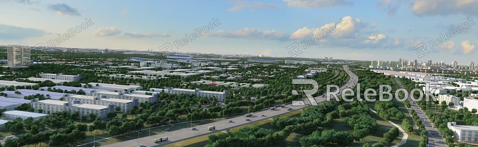 Modern Factory Building Bird's-eye View of Logistics Park Factory Building model