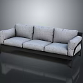 Modern Three Seater Sofa With Gray Fabric Cushions And Black Metal Legs
