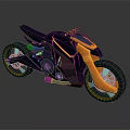 Futuristic Streamlined Motorcycle With Blue Orange Body And LED Illuminated Wheels