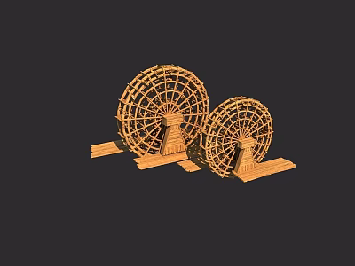 Two Wooden Ferris Wheel Models As Garden Ornament With Decorative Wheel Structure 3d model