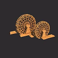 Two Wooden Ferris Wheel Models As Garden Ornament With Decorative Wheel Structure