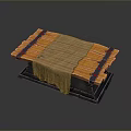 Modern Dining Table With Orange And Blue Frame And Brown Cloth Covering Wooden Surface