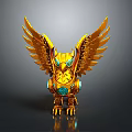Golden Eagle Shaped Mechanical Figurine With Spread Wings Glowing Eyes And Gemstone Details