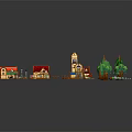 Vibrant Cartoon Village Scene With Colorful Houses Trees And Decorative Elements