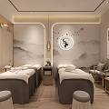 Elegant Beauty Salon Interior with Treatment Beds Landscape Paintings and Circular Decor
