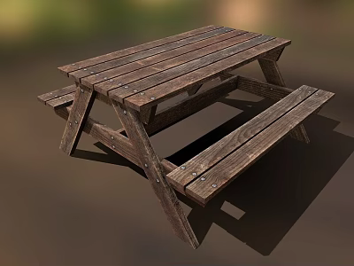 Sturdy Wooden Outdoor Picnic Table and Bench Set With Slatted Design 3d model