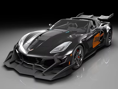 Black Aerodynamic Sports Car With Carbon Fiber Body Kit And Orange Accents 3d model