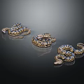 Three Coiled Snakes With Intricate Brown Black Patterns On Shiny Black Surface