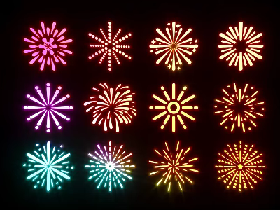 Vibrant Colorful Firework Patterns With Various Shapes And Bright Colors 3d model