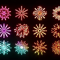 Vibrant Colorful Firework Patterns With Various Shapes And Bright Colors