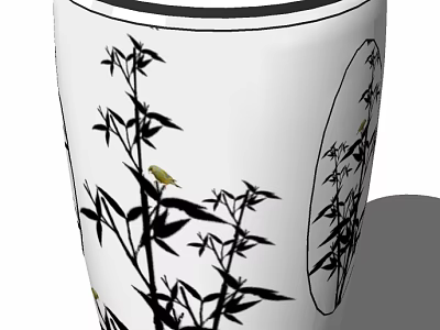 Artistic Vase Design With Bamboo Leaves And Small Birds Decoration 3d model