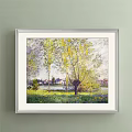 Beautiful Landscape Painting With Cliff Green Vegetation Houses Seascape Distant Boats Beach And Waves