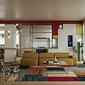 Vibrant Modern Open Plan Living Dining Room With Cozy Furniture And Unique Art Decor