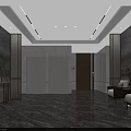 Modern Elevator Lobby With Marble Walls Floor Sofa Artwork Plants And Ceiling Lighting 3d model