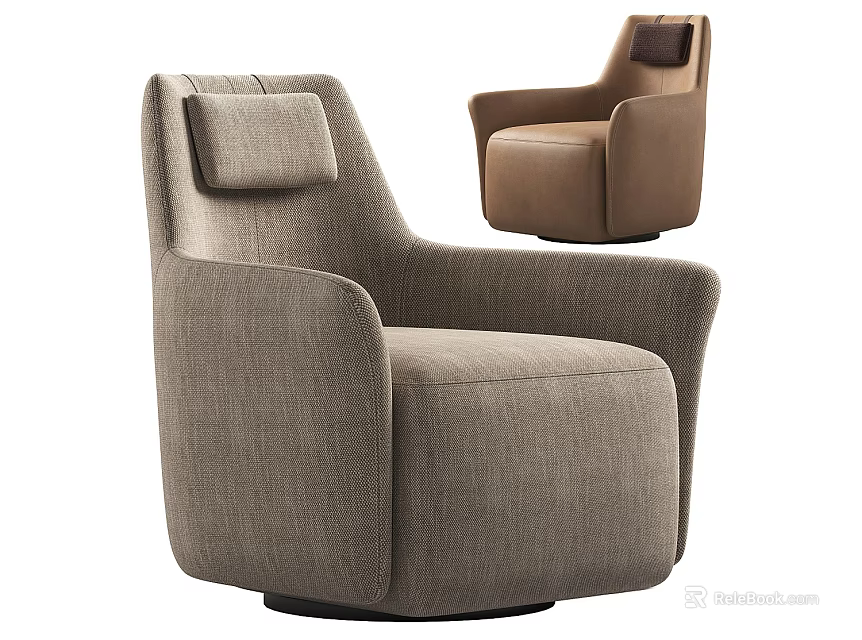 Sleek Modern Upholstered Armchair with Swivel Base and Cushioned Backrest in Neutral Tones 3d model 