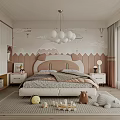 Cute Kids Room Interior With Cat Shaped Headboard Mountain Wall Decals And Stuffed Animals