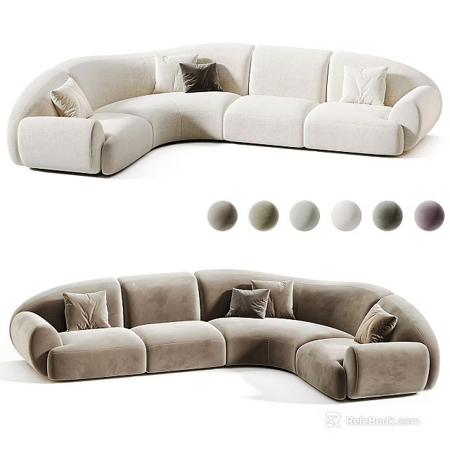 Modern Curved Large Sectional Sofa With Multiple Optional Fabric Colors For Cozy Home Living Room 3d model 