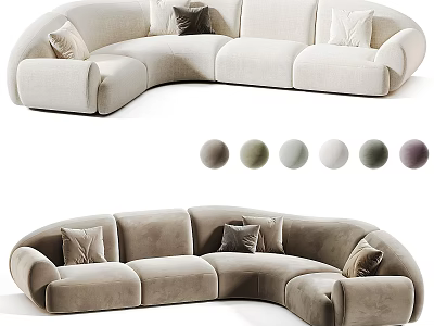 Modern Curved Large Sectional Sofa With Multiple Optional Fabric Colors For Cozy Home Living Room 3d model