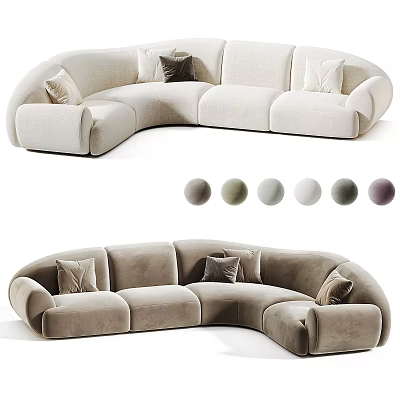 Modern Curved Large Sectional Sofa With Multiple Optional Fabric Colors For Cozy Home Living Room 3d model