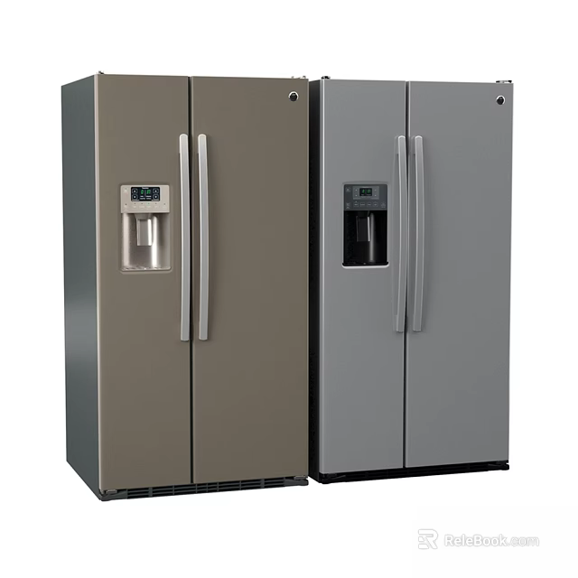 Modern Side by Side Refrigerators With Water Dispenser And Different Color Finishes 3d model 
