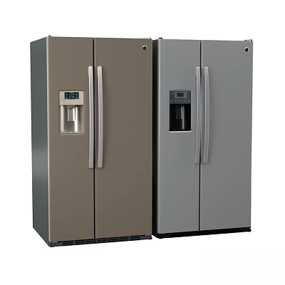 Modern Side by Side Refrigerators With Water Dispenser And Different Color Finishes 3d model