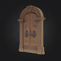 Vintage Wooden Double Door With Arched Top And Intricate Carvings