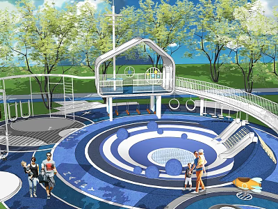 Residential Landscape Design With Playground Greenery Walking Paths And Open Spaces 3d model