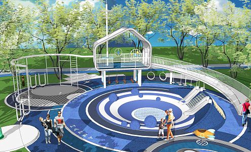 Modern Amusement Equipment Full Age Children's Amusement Area Residential Landscape Wooden House Climbing Slide 3d model